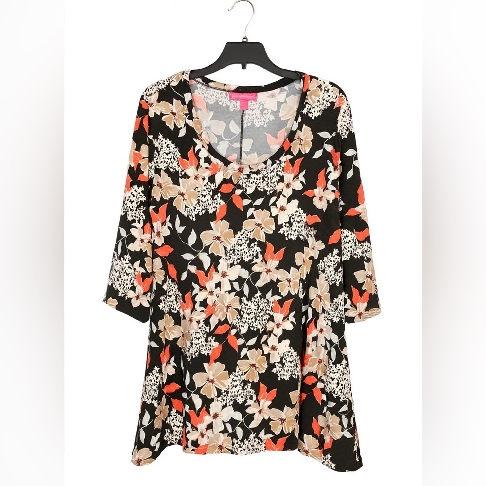 Woman Within Plus Size 18/20 Black Orange Floral Asymmetrical Dress – Large - Picture 1 of 2